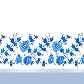 (L) Blue Chinoiserie hand painted watercolor floral border