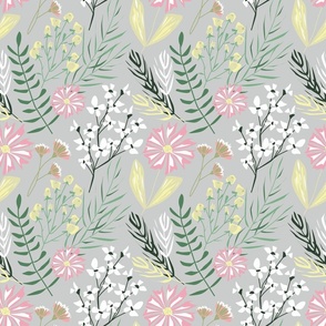 Cute floral pattern with meadow flowers and leaves.