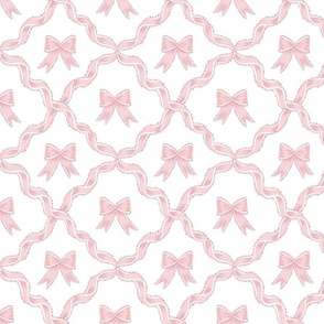 Medium Pink Bows with Ribbon Diamond Trellis on Plain White #FFFFFF Background