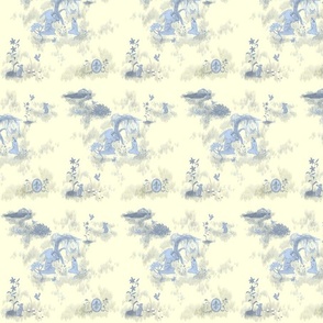 Mary and the Angel Gabriel “Annunciation Toile” in Maritime Blue and Custard, a Hand-illustrated Design by Little Botanical