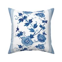 (L) Blue Chinoiserie floral border in Indigo blue watercolor