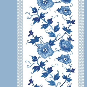 (L) Blue Chinoiserie floral border in Indigo blue watercolor
