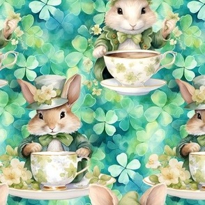 spring tea cup rabbit bunny shamrock clover garden flwrt