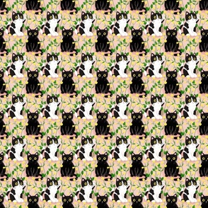 Buttercup flowers and cats, cat fabric wallpaper small scale