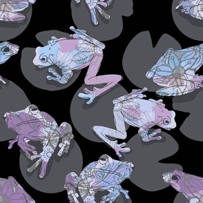 purple floral frog on gray and black
