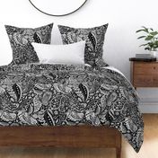 beautiful floral ornate paisley black and off-white - large scale