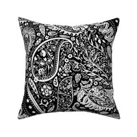 beautiful floral ornate paisley black and off-white - large scale