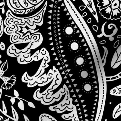 beautiful floral ornate paisley black and off-white - large scale
