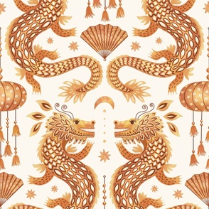 Year of the Wood Dragon (x-large), gold on white