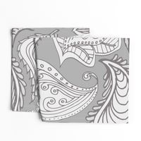 gray and white paisley