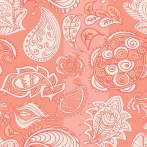 peach, cream and coral paisley