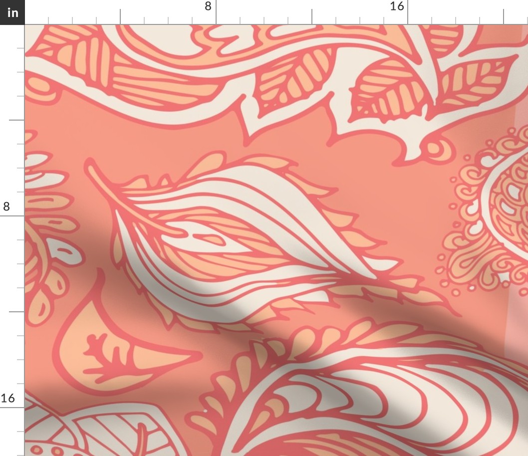 peach, cream and coral paisley