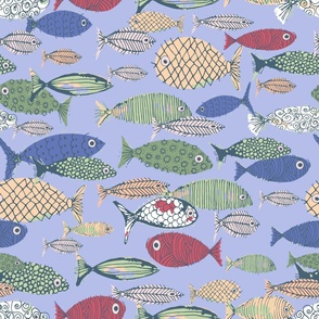 colorful fish on lavender background