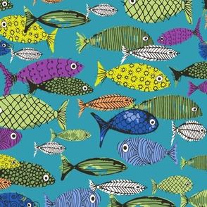 bright fish on teal background