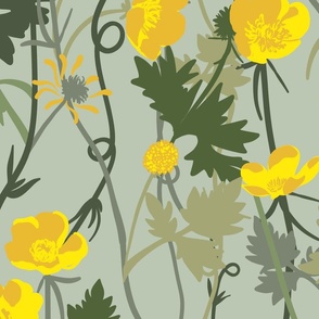 Buttercup Fields in the Sage Green colourway - Original Scale - Buttercup Collection