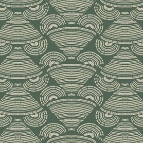 Block Print Bohemian Nouveau in forest sage green and khaki brown