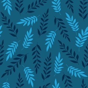 Leaves blue and navy on teal
