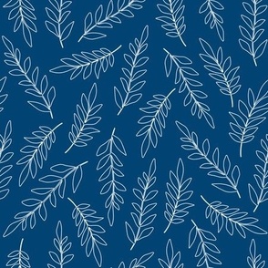 Leaves white outlines on navy blue