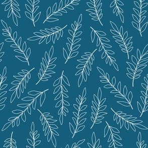 Leaves white outlines on teal blue