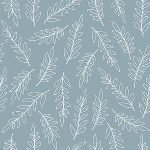 Leaves white outlines on grey blue 