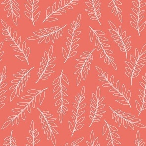 Leaves white outlines on strawberry red 