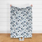 Black-Footed Ferrets in Space retro MID MOD atomic mid century modern spaceship planets sparkling stars moon monochrome cool jeans blue on white |  fun animals kids bedroom | boy bedroom |  jumbo