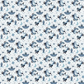 Black-Footed Ferrets in Space retro MID MOD atomic mid century modern spaceship planets sparkling stars moon monochrome cool jeans blue on white |  fun animals kids bedroom | boy bedroom | medium