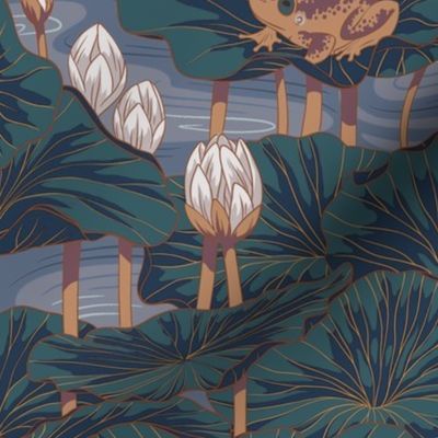 lilypads with frogs in deco navy pine and gold