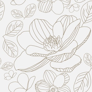 Magnolia Floral SImple lines Neutral Grey Earth tone