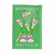 (M) Badminton Birdies, Racquet and trainers Pop art illustration on GREEN  #badmintonpattern #badmintonbirdies #popart #wallhanging #teatowel