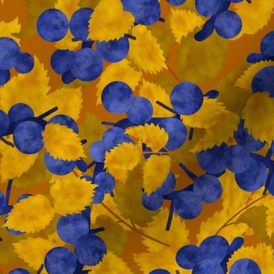 Sloe Berries/Sloe Hedge Coordinate/Blue and Gold Botanical - Large Pumpkin