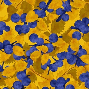 Sloe Berries/Sloe Hedge Coordinate/Blue and Gold Botanical - Extra Large Gold