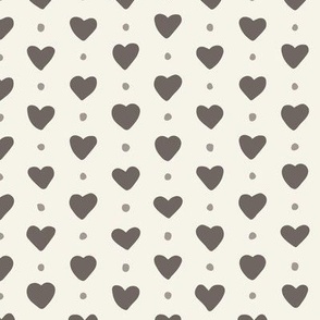Hearts and  Dots - Grey and off white - Medium scale