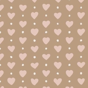 Hearts and  Dots - Pink and Tan - Medium scale