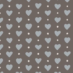 Hearts and  Dots - Blue and Dark grey - Medium scale