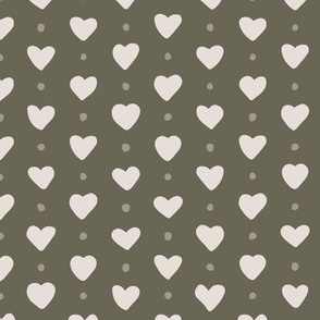 Hearts and  Dots - White and Dark green - Medium scale