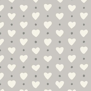 Hearts and  Dots - White and light grey - Medium scale