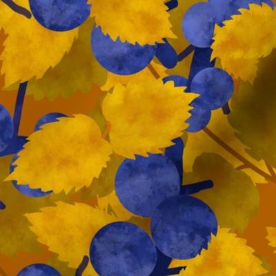Sloe Berries/Sloe Hedge Coordinate/Blue and Gold Botanical - Extra Large Pumpkin