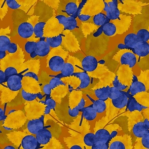 Sloe Berries/Sloe Hedge Coordinate/Blue and Gold Botanical - Extra Large Pumpkin