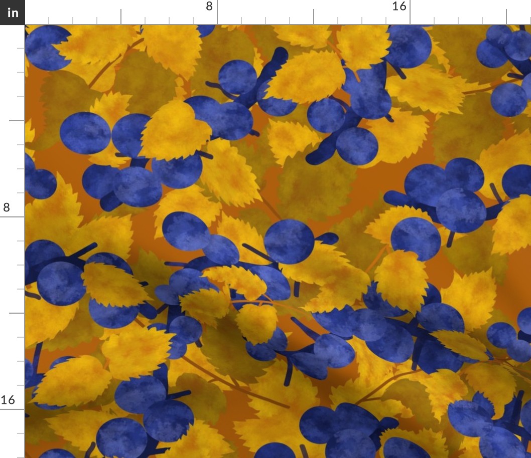 Sloe Berries/Sloe Hedge Coordinate/Blue and Gold Botanical - Extra Large Pumpkin