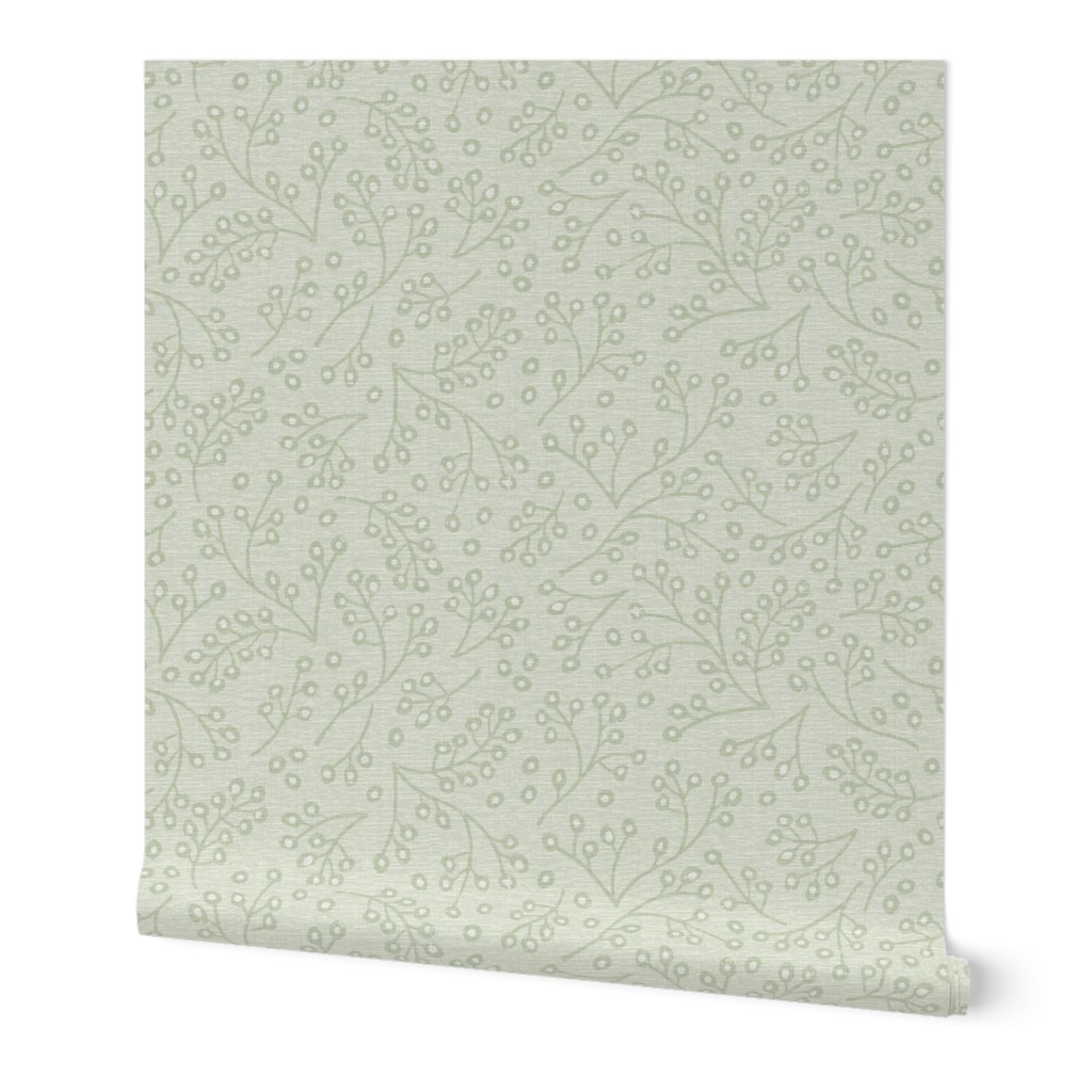 Textured Berry Branch Light Green