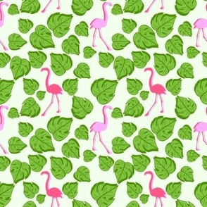 Pink Flamingo Green Monstera Leaf