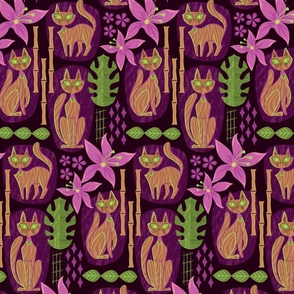 tiki cats in paradise purple (med)