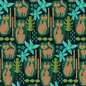 tiki cats in tropical teal (med)