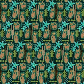 tiki cats in tropical teal (small)