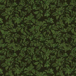 Forest green leafy vines with a vintage linen texture 