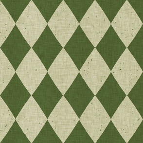 Dark and light olive green harlequin diamond geometric pattern with vintage texture