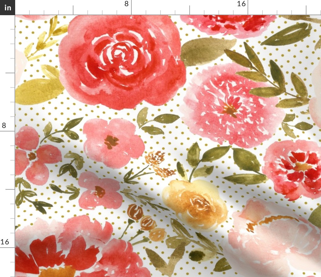 spring glory watercolor florals on mustard dots