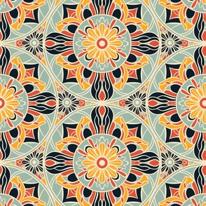 Vibrant motif in pattern with geometric symmetry