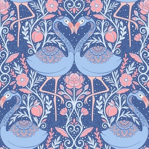 Whimsical flamingo garden peach pink and blue water color style - home decor - bedding - wallpaper - curtains .
